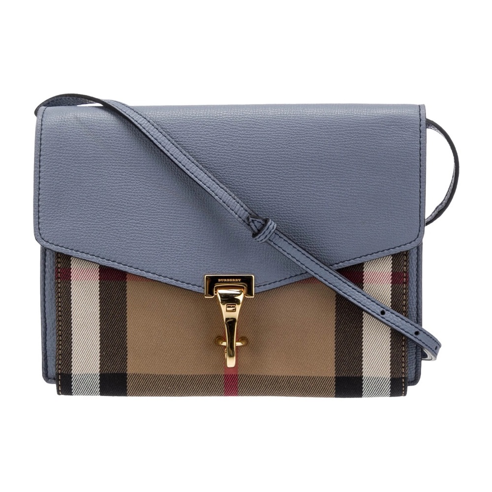 Burberry Blue and Tan Crossbody Bag with Gold Clasp